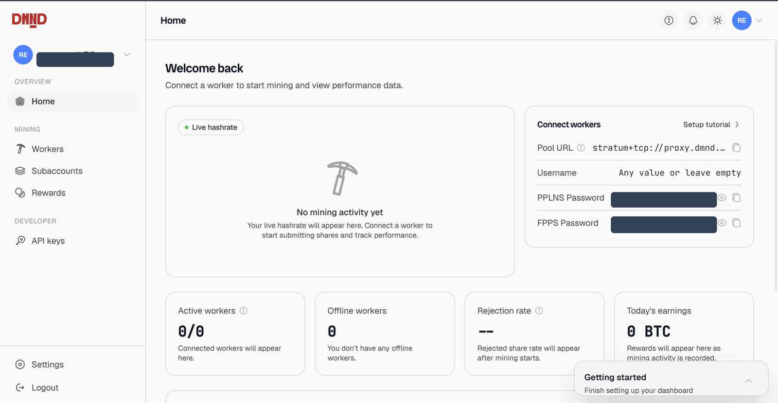 The sv2-ui dashboard home page