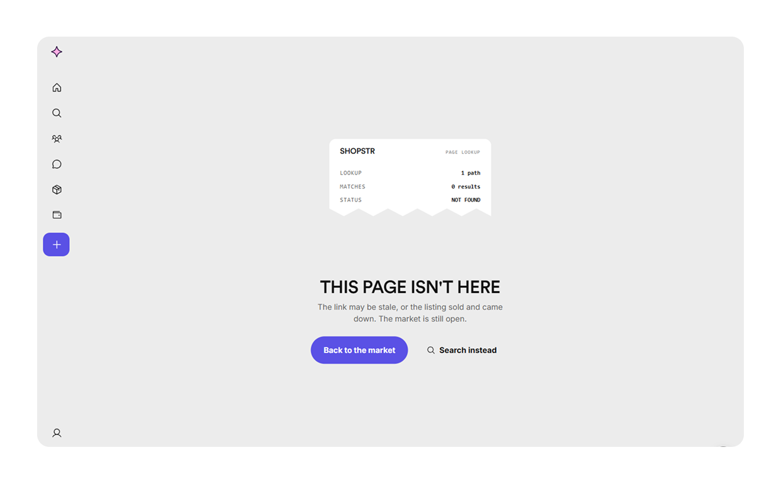 Even the 404 is designed: a way back to the marketplace instead of a dead end