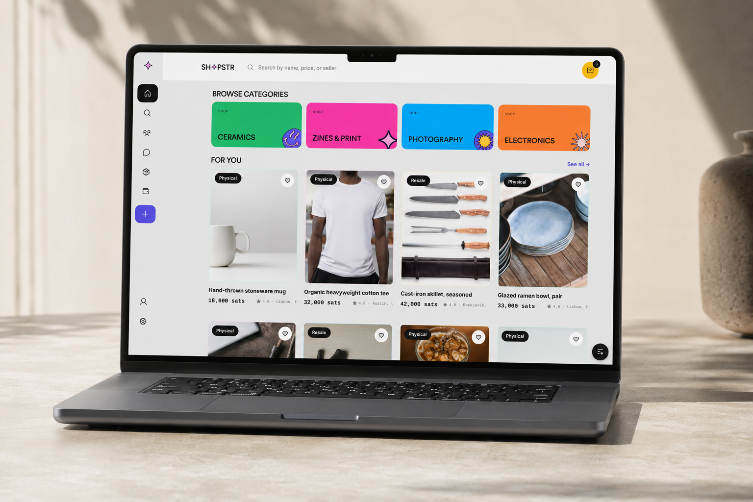 Redesign Shopstr, sats moving through a real marketplace