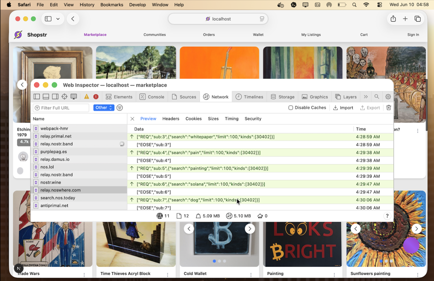 Shopstr marketplace search sending NIP 50 queries to search-capable relays